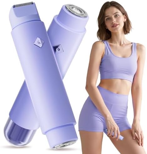 Bikini Trimmer for Women, Dual-Head Electric Razor & Painless Hair Removal - Waterproof Cordless Lady Shaver for Body, Face Underarm, Intimate Areas, Facial & Dermave Bikini Shaver (Purple)