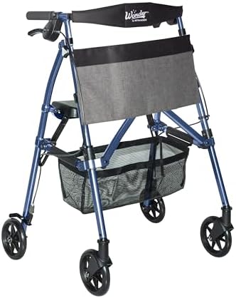 Stander Wonder Rollator Plus, Lightweight Folding Mobility Rolling-Walker, EZ Fold-N-Go-Rollator for Seniors and Adults, 6-inch Wheels, Locking Brakes and Padded Seat with Backrest, Cobalt Blue