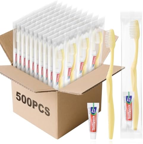 Disposable Toothbrush with Toothpaste Set, Individually Wrapped Soft Bristles Travel Size Manual Toothbrushes Kit in Bulk for Hotel/Travel/ Business/Donation/Homeless/Charity/Camping (500 Pack)