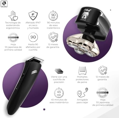 Skull Shaver Pitbull Gold PRO Electric Razor & Baby Beast Trimmer for Men - Best Bald Head Shaver and Beard Trimmer, Gift for Men
