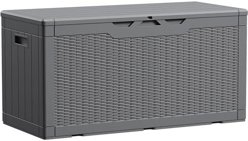 Devoko 100 Gallon Waterproof Large Resin Deck Box Indoor Outdoor Lockable Storage Container for Patio Furniture Cushions Garden Tools (100 Gallon, Grey)