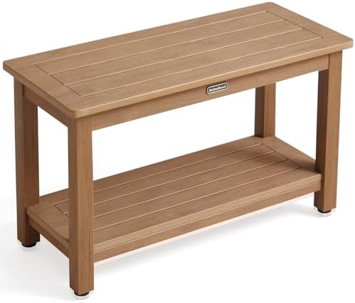 30'' Large Shower Bench Seat, Poly Lumber Bath Stool for Inside Shower Waterproof, HDPS Bathroom Chair for Shaving Legs with Adjustable Feet, Non-Slip & No Maintenance, Brown (30 x 13 Inches)