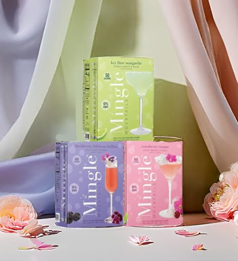 Mingle Mocktails Variety Pack, Canned Non-Alcoholic Drinks, Blackberry Hibiscus Bellini, Cranberry Cosmo, Key Lime Margarita, 12 fl. oz, 12 Packs