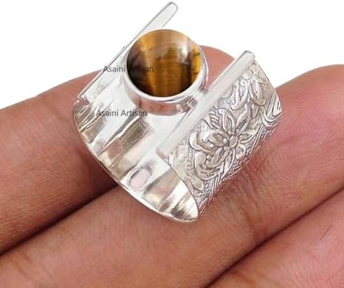 Timeless Elegance: 7MM Round Gemstone Pure 925 Sterling Silver Gift Floral Engraved Ring for Every Occasion