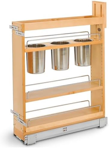Rev-A-Shelf 5" Pull Out Storage Organizer for Base Kitchen w/ Soft-Close, Sliding Shelves for Utilities, Utensils or Spices, 448UT-BCSC-5C
