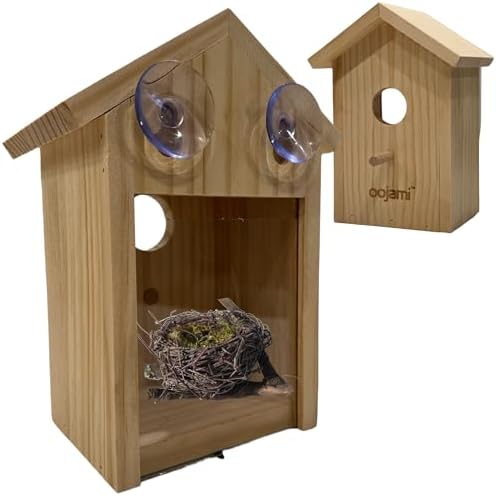 2-Pack Transparent Window Bird House with Suction Cups- Outdoor See-Through Wooden Design Birdhouse for Easy Bird Watching for Kids & Adults (Unfinished DIY)