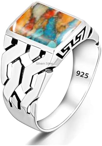 Solid 925 Sterling Silver Rectangle Shape Gemstone Men Signet Rings, Beautiful Handcrafted Anniversary, Christmas Gift for Fathers, Son, Boyfriend, Friend