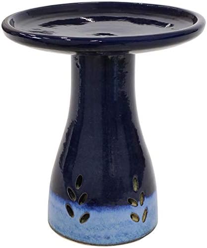 Sunnydaze 21" H Ceramic Bird Bath for Outside - Hand-Painted Outdoor Bird Bath Bowl, UV/Frost-Resistant Finish - Dark Blue - Cut Out Pedestal
