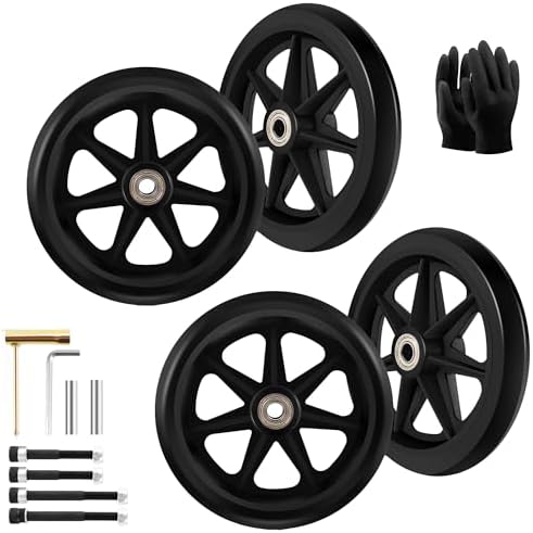 4 Pack 6 Inch Solid Replacement Wheels - Environmentally Friendly Rubber Material, Wear-Resistant PU Tires, Anti-Slip, and Durable ABS Wheel Hub - Easy to Install, (4Pcs 6Inch Wheels)