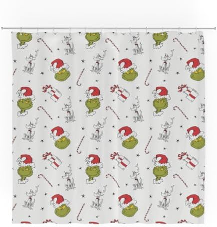 Franco Grinch Holiday Christmas Bath Microfiber Shower Curtain, 72x72, (Officially Licensed Product)
