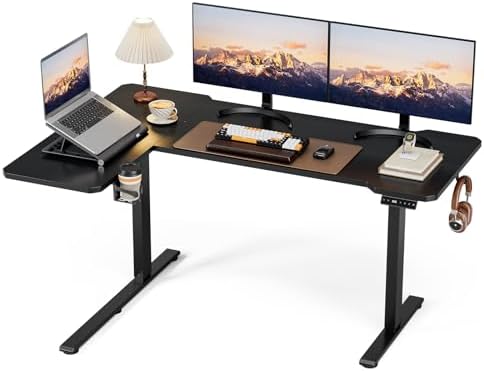 59 Inch L Shaped Standing Desk Adjustable Height,Gaming Electric Corner Standing Desk, Sit Stand Computer Table with Reversiable Splice Board, Black