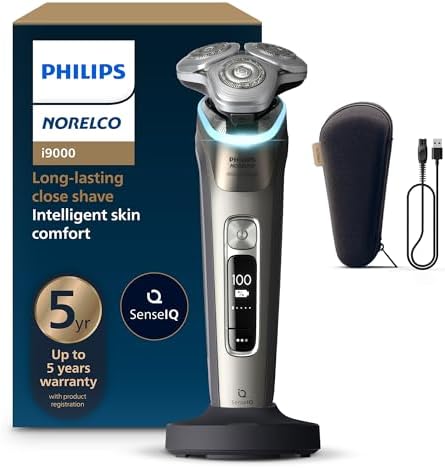 Philips Norelco Shaver i9000 Prestige - Wet & Dry Electric Shaver, Gold Oyster, Sense IQ Technology, Triple Lift & Cut System, 360 Rotating Dual SteelPrecision Blades, Quick Clean Pod, Model XP9203/81
