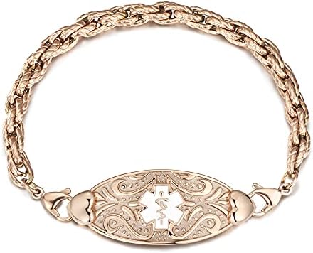 Custom Medical Alert Bracelet for Women with Free Engraving,Personalized Emergency Identification Bracelet Waterproof Diabetic Women's Medical Alert ID Bracelet,6.0 to 9.0 Inches