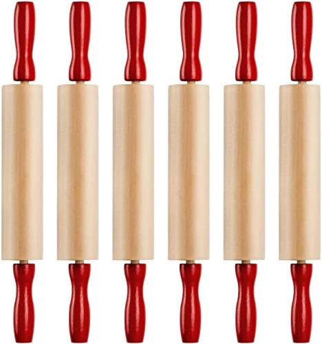 Mini Rolling Pin 7.5 Inch (6 Pack) Kids Rolling Pin Set for Play Dough Accessories Small Pin for Dough - Wooden Rolling Pins For Baking With Handles for Foods, Baking Supplies, And Playtime