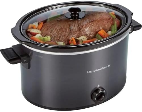 Hamilton-Beach 10 Quart Slow Cooker Black, Large Capacity with Lid Lock, Manual Temperature Control, Dishwasher Safe Stoneware, Keep Warm Setting, Perfect for Roasts, Stews, and Soups
