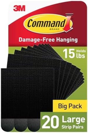Command 15 lb Large Picture Hanging Strips 20 Pairs, (40 Command Strips) Damage Free Hanging Picture Hangers, No Tools Wall Hanging Strips for Home Decor, Black Adhesive Strips