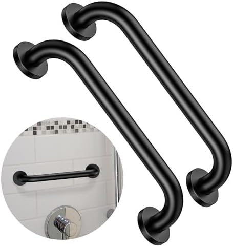 2 Pack 12 Inch Matte Black Shower Grab Bar,ZUEXT Stainless Steel Wall Mount Safety Grab Bar Handle,Bathroom Balance Bar, Safety Hand Rail Support - Handicap, Elderly, Injury, Senior Assist Bath Handle