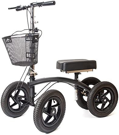 BodyMed All-Terrain Knee Walker, Steerable for Foot Injuries - Heavy-Duty, Adjustable Scooter with Dual Brakes & Metal Basket - Better Alternative to Crutches for Leg Recovery