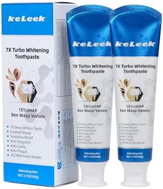 2-Pack 7X Turbo Whitening 18% Nano Hydroxyapatite Bee Wasp Venom Toothpaste for Enamel Repair,Sensitive Relief,Anti-Gingivitis,Anti-Cavity,Anti-Plaque -150 MIN Fresh Breath