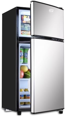 3.5 Cu.ft Compact Refrigerators with Freezer, Mini Fridge with 7 Level Temp Adjustable Thermostat, Small Fridge for Apartment, Office, Basement, Silver