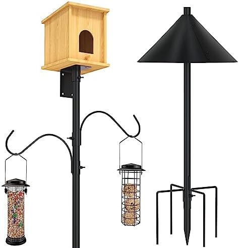 ERYTLLY Bird House Pole 80 Inch Bird Feeder Pole with Squirrel Baffle and 2 Hooks - Heavy Duty Bluebird Feeder Support Rod Stand Set for Outside, Yard, Garden
