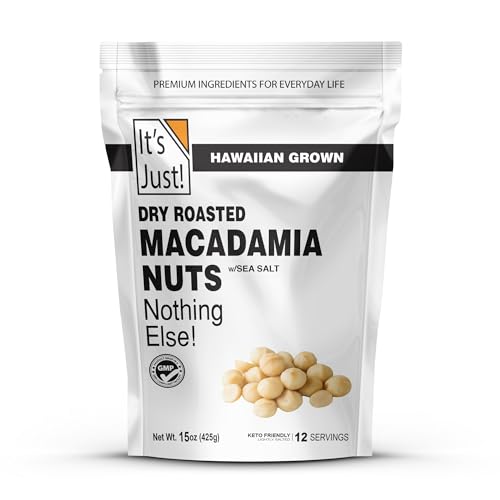 It's Just - Hawaiian Macadamia Nuts, Small Batch Dry Roasted in USA, Lightly Salted, Keto Friendly, Resealable Bag, (15 Ounce (Pack of 1), Dry Roasted/Sea Salted)