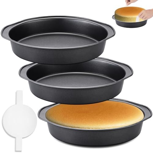 8-inch Cake Pan Set of 3, Carbon Steel Round Cake Pans with 100 Pieces Parchment Paper, Non-stick & Easy Demolding, Non-toxic & Healthy