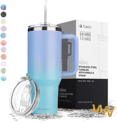 40 oz Tumbler With Handle and Straw Made of Stainless Steel - Double Wall Vacuum Insulated Tumbler With Lid - Sweat Proof Easy Grip, BPA-Free, Dishwasher Safe Tumbler (Misty Blue)