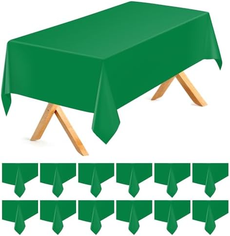 Green 12 Pack Plastic Tablecloths 54"x 108" Disposable Rectangle Table Cloth Plastic Table Cover for Party Disposable Tablecloths