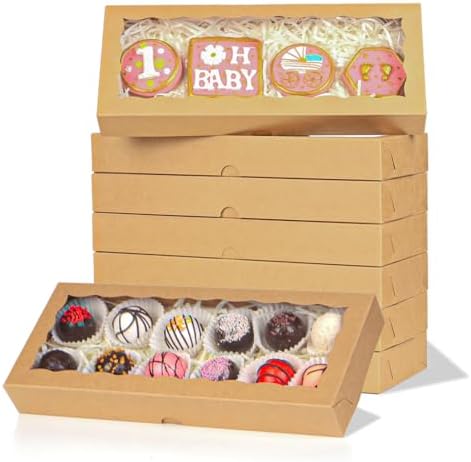 50pcs 12x5x1.5Inches Brown Cookies Boxes. with Window Bakery Boxes Chocolate Truffle Boxes Macaron Boxes Cakesickle Boxes Browines Treat Boxes for Christmas Valentine's Father's Mother's Day