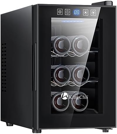 KingChii 6 Bottle Thermoelectric Wine Cooler Refrigerator Advanced Cooling Technology, Stainless Steel & Tempered Glass For Red Wine, Champagne for Home, Kitchen, or Office