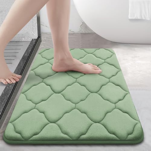 OLANLY Memory Foam Bath Mat Rug 24x16, Ultra Soft and Absorbent Bathroom Rugs, Non-Slip, Comfortable, Machine Washable Bath Carpet for Bathroom Floor, Tub Shower and Home Decor Accessories, Sage Green