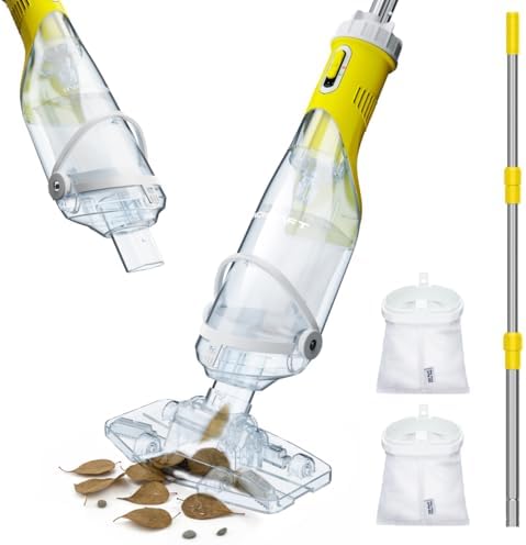 InoKraft Cordless Pool Vacuum Cleaner, Rechargeable, Handheld Pool Vacuum for Above Ground and Inground Pools, Transparent Head, 59” Extendable Pole, for Leaves, Debris, Shallow Steps, Yellow