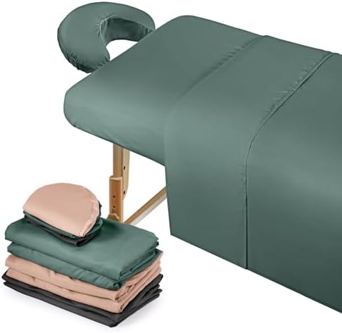 Kinlop 3 Sets Microfiber Massage Table Sheet Set 3 Colors 3 Piece Set Includes Massage Flat Sheet Fitted Sheet and Massage Face Rest Cover Stain Wrinkle-Resistant(Pink, Gray, Green)