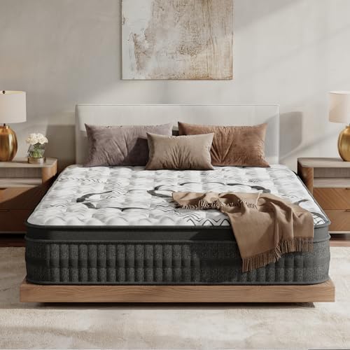 Queen Mattress, 12 Inch Queen Size Mattresses in a Box, Memory Foam Hybrid Mattress, with Individual Pocket Spring for Motion Isolation & Silent Sleep, Pressure Relief, Medium Firmness