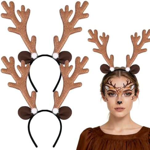 3PCS Women's Deer Antlers Headband with Adorable Deer Ears - Deer Costume and Deer Headband Accessories at Halloween Christmas Cosplay Parties Favors Supplies
