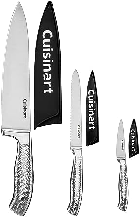Cuisinart Classic Forged Knife Set – High-Carbon Hammered Stainless Steel Blades, Sheath Guards, Ultra Sharp Edge, Extra-Wide Bolster for Stability (6-Piece: 8" Chef, 5.5" Utility, 3.5" Paring)