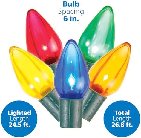 PHILIPS 50 LED Multicolor Smooth C9 Christmas Lights on Green Wire with Storage Spool - UL Listed for Indoor/Outdoor Use - 26.83' Total Length with 6" Bulb Spacing - String Lights for Christmas Tree