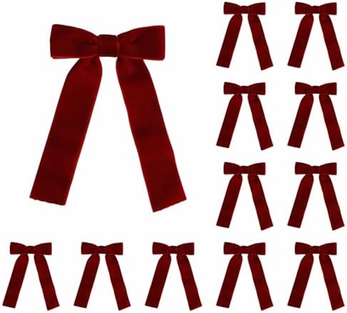 12 Pcs Velvet Bows with Twist Tie 3.5 Inch Pre-Tied Vintage Christmas Velvet Ribbon Bows for Treat Bags Gift Wrapping Basket Wedding Baby Shower Brithday Party (Burgundy, 3.5Inch)