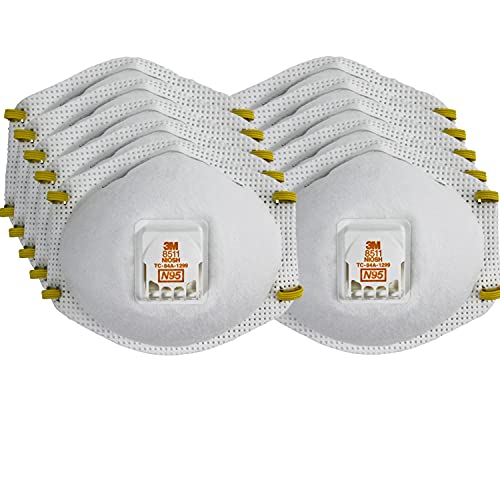 3M Particulate Respirator 8511, Pack of 10, N95, NIOSH APPROVED, Cool Flow Exhalation Valve, Disposable, Braided Comfort Strap, M Noseclip, Personal Protective Equipment