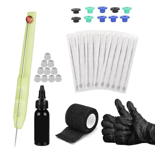 Hand Stick and Poke Tattoo Kit, Tattoo Pen Starter Kit with 10 PCS Tattoo Needles, 10 Ink Cups, Tattoo Kit for Beginners Complete Set with Bandage, Gloves
