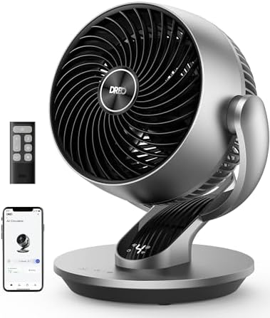 Dreo Smart Fan for Bedroom,120° Vertical and 90° Oscillating Fan with Remote/Voice, 13 Inch Height Quiet Air Circulator for Whole Room, 70 ft, 4 Speeds, 5 Modes, 12H Timer, Desk Fans for Home, Office