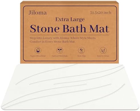 Stone Bath Mat Diatomaceous Earth Shower Mat Non-Slip Super Absorbent Bathroom Floor Mat Quick Drying Natural Easy to Clean(24 * 16 White)