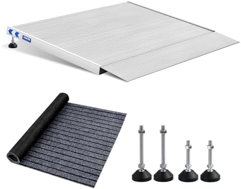 Aluminum Threshold Ramp for Wheelchairs, 3-5.5" Rise Door Ramps for Doorways, 36'' Width Portable Self Supporting Entry Handicap Ramp with a Non-Slip Thick Door Mat