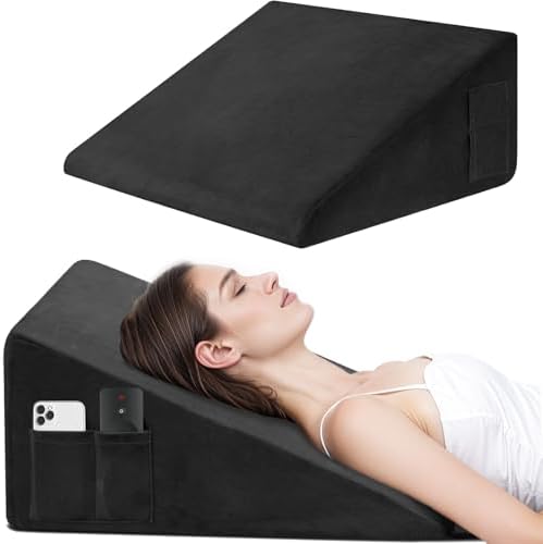 Wedge Pillow, 10 Inch Bed Wedge Pillow for Headboard, Pillow Wedge for Acid Reflux Relief, After Surgery, Sleeping，Back Pain Relief, Memory Foam Top, Black