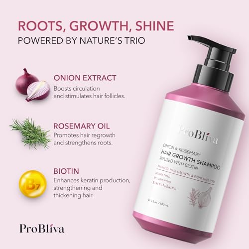Onion & Rosemary Hair Growth Shampoo: Biotin Infused Shampoo for Hair Loss and Thinning Hair - Promotes Healthier, Thicker and Stronger Hair for Women and Men - 16.9 oz