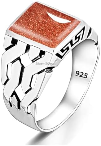 Solid 925 Sterling Silver Rectangle Shape Gemstone Men Signet Rings, Beautiful Handcrafted Anniversary, Christmas Gift for Fathers, Son, Boyfriend, Friend