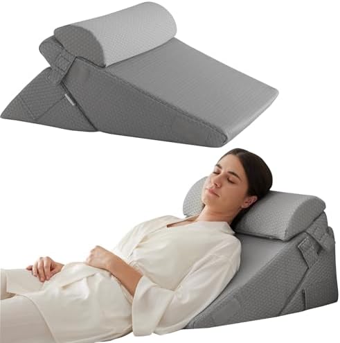 3Pcs Orthopedic Bed Wedge Pillow Set, Foam Wedge Pillow Post Surgery for Back, Leg and Knee Support, Adjustable 9&12 Inch Folding Triangle Pillow for Sleeping, Acid Reflux, Snoring, Grey