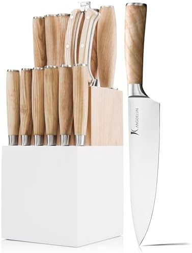 Natura Series 15 PCS Knife Block Set, Ultra Sharp High Carbon Stainless Steel with Wooden Handle