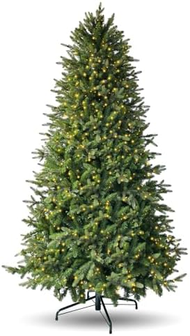 7.5ft Prelit Artificial Christmas Tree with 798 Warm White & Multi-Color LED Lights 1900 Branch Tips 3-Minute Quick Power Connect Pencil Xmas Tree for Holiday Decor Home and Party